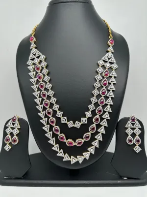 AD Red Stone Three Line Teen Lada Short Neckalce
