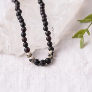 Adults | Dalmatian Jasper   Raw Cherry Aromatherapy Necklace