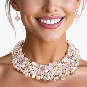 Bib Pale Pink Artistic Glass Copper Choker Set