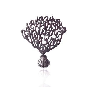 Black Coral & Shell Earrings Silver