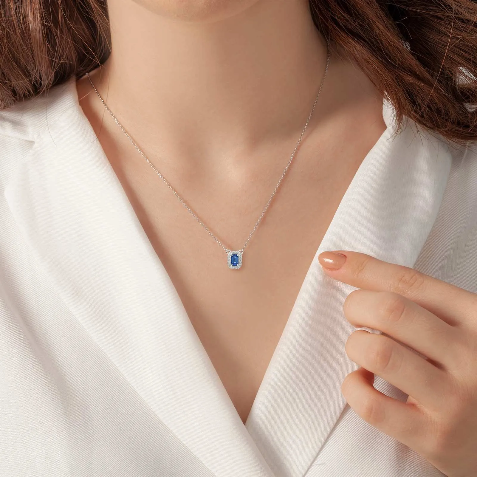 Blue Sapphire And Round Diamond Pendant Necklace
