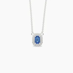 Blue Sapphire And Round Diamond Pendant Necklace
