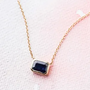 Blue Sapphire Baguette Necklace in 14k Gold
