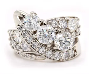 Contemporary Artistic Three Diamond Pave Ring