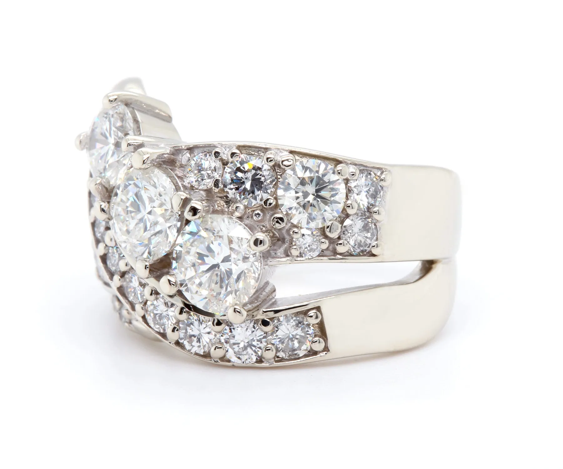 Contemporary Artistic Three Diamond Pave Ring
