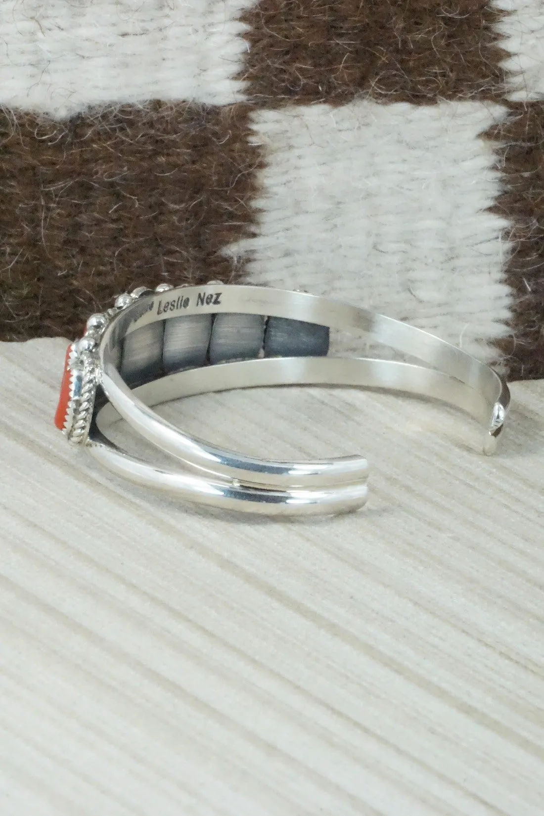 Coral & Sterling Silver Bracelet - Leslie Nez