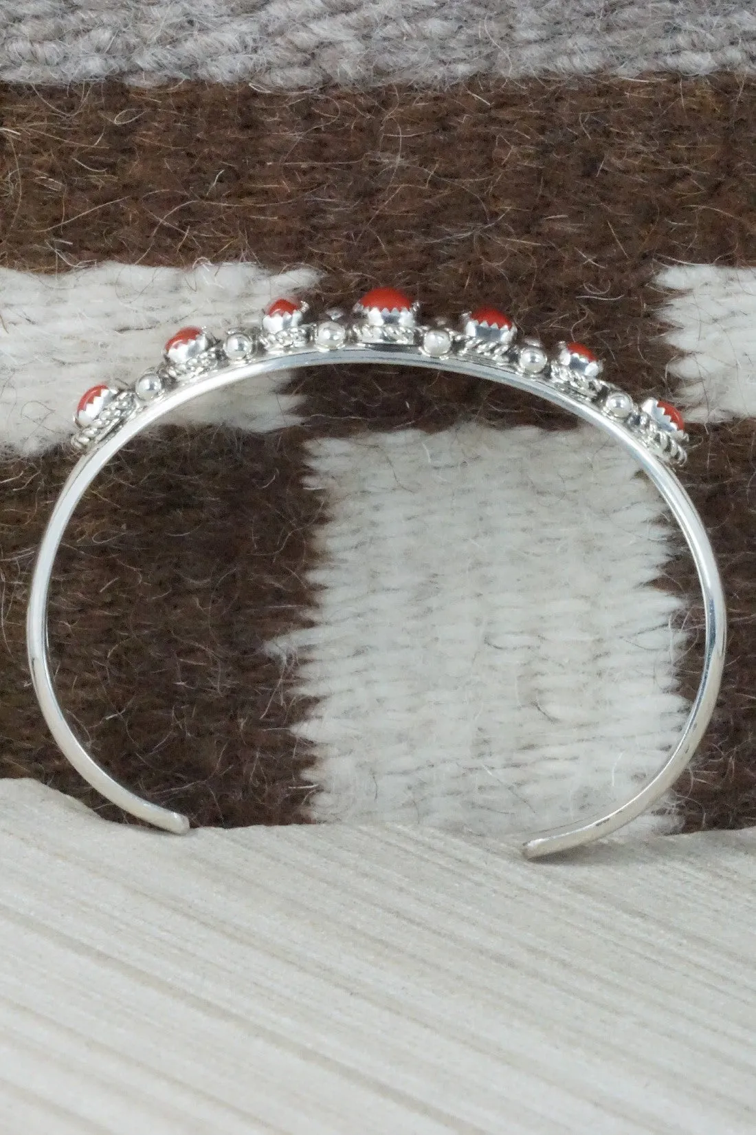 Coral & Sterling Silver Bracelet - Leslie Nez
