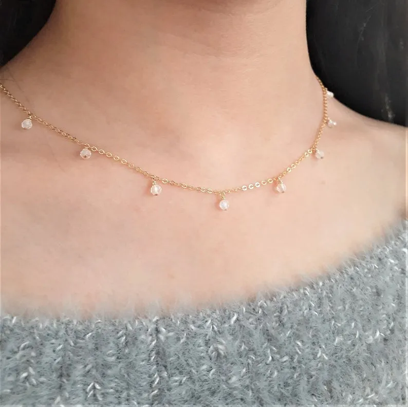 Dainty Rainbow Moonstone Choker Necklace