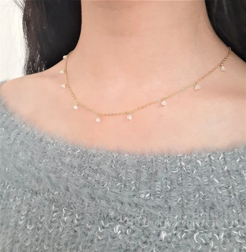 Dainty Rainbow Moonstone Choker Necklace