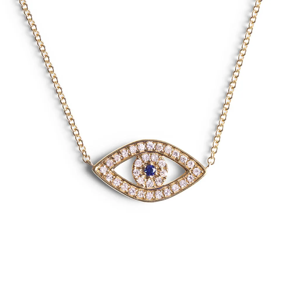 DIAMOND AND SAPPHIRE EVIL EYE NECKLACE