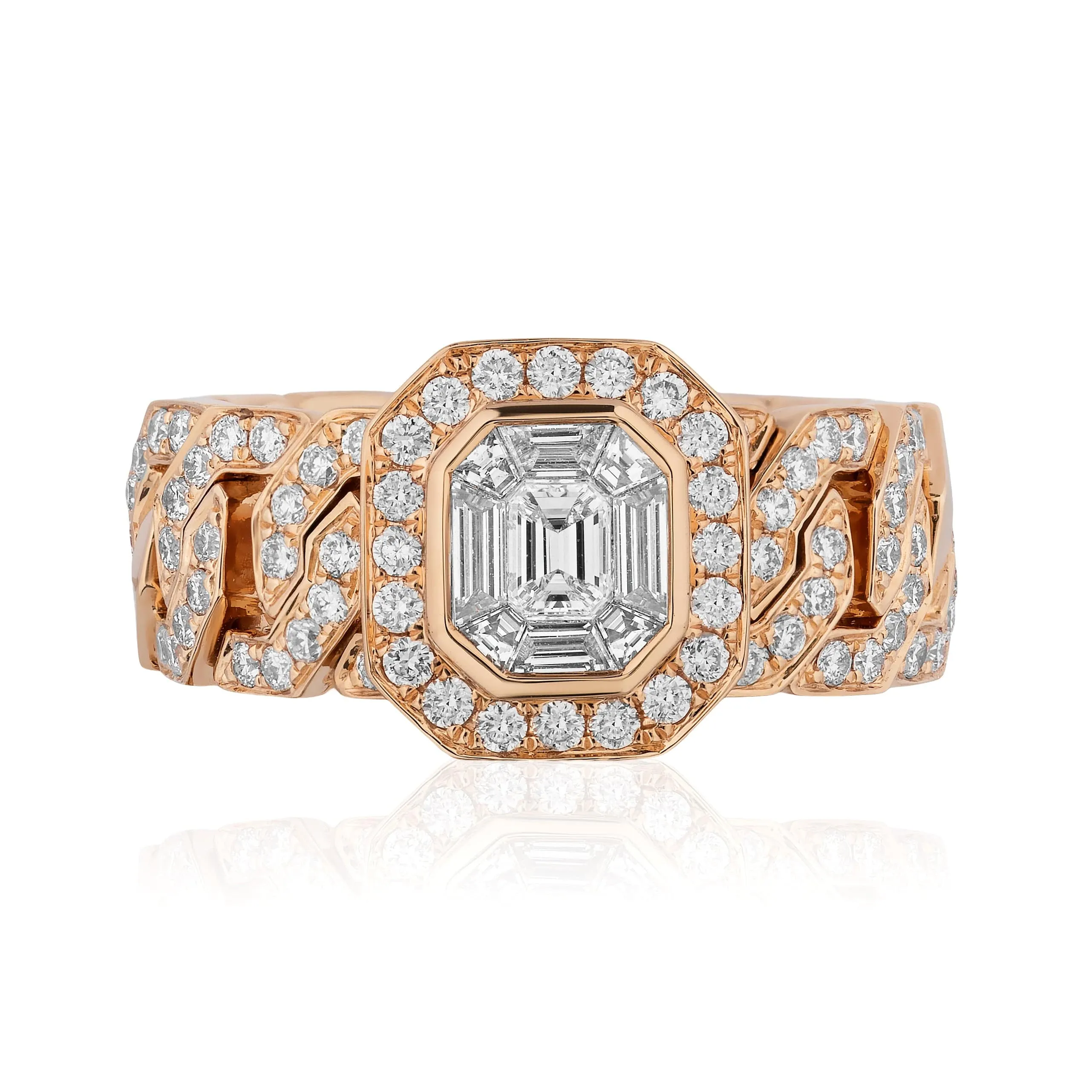 Diamond Cocktail Ring with Rose Gold Pavé Chain Link Band