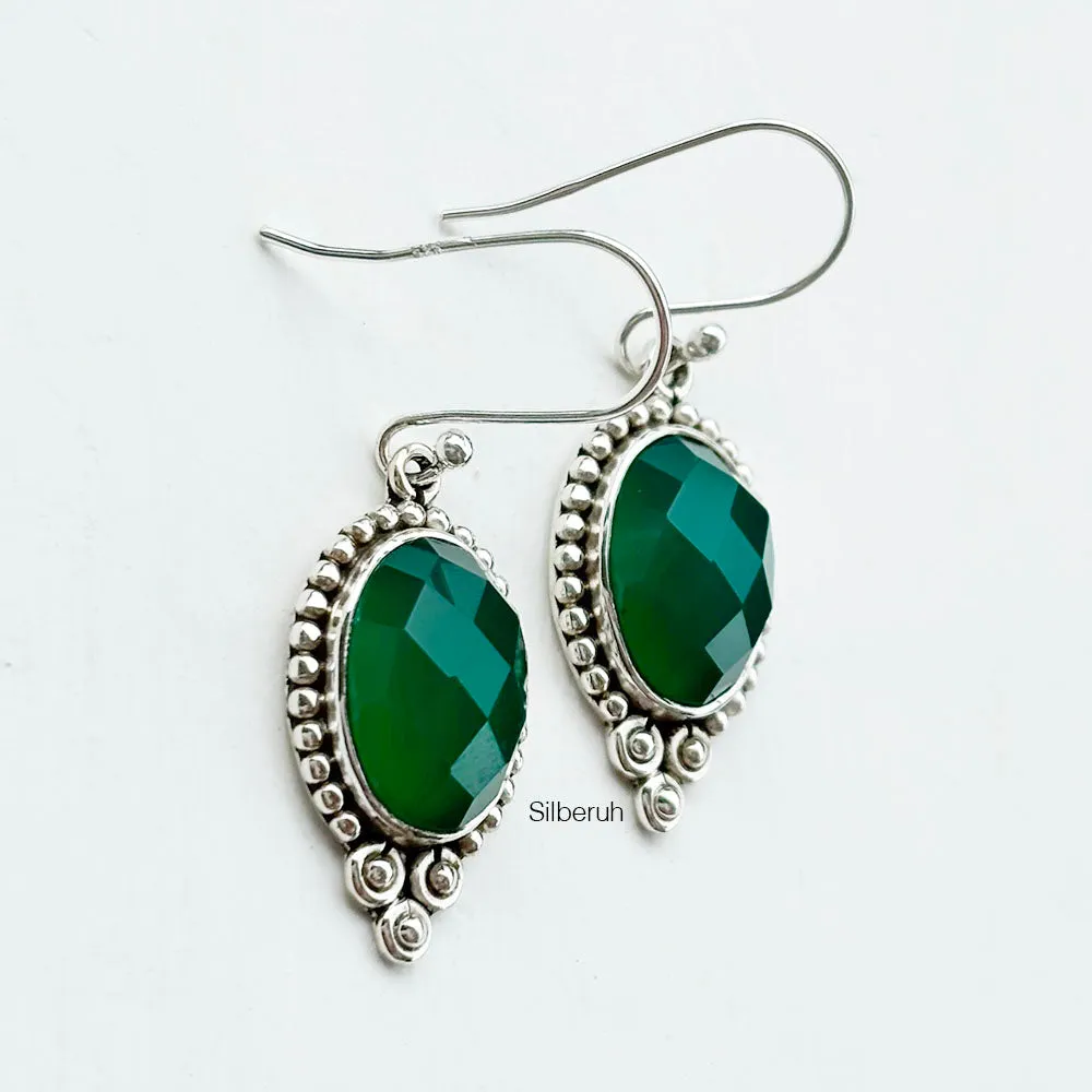 Facetted Green Onyx Silver Earring
