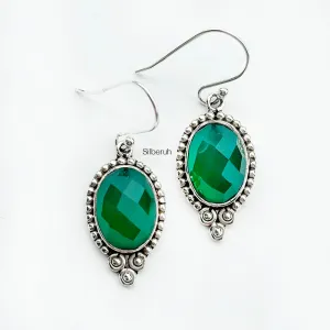 Facetted Green Onyx Silver Earring
