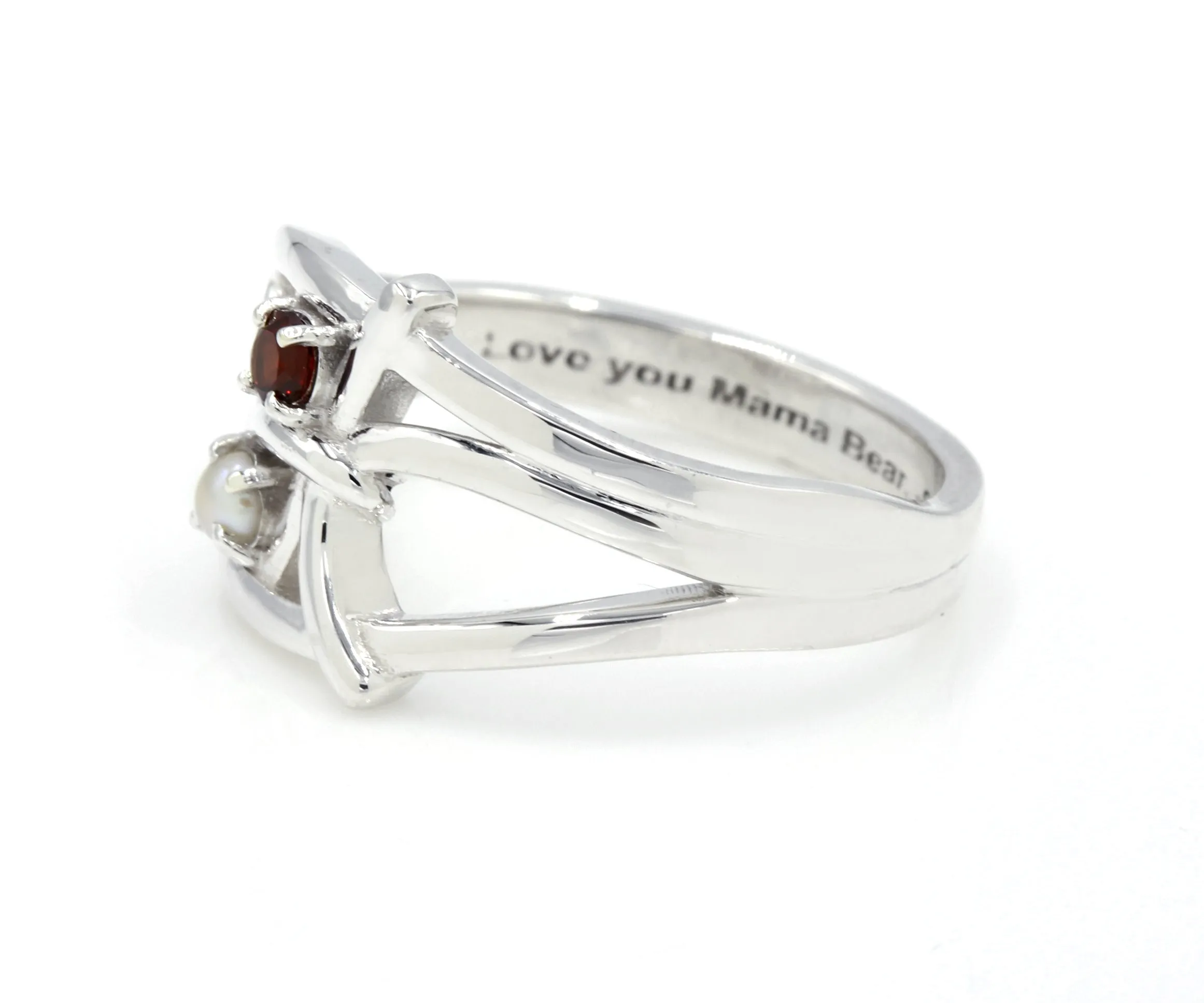 Family Initials Artistic Birthstone Silver Ring