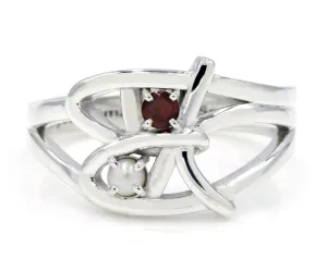 Family Initials Artistic Birthstone Silver Ring