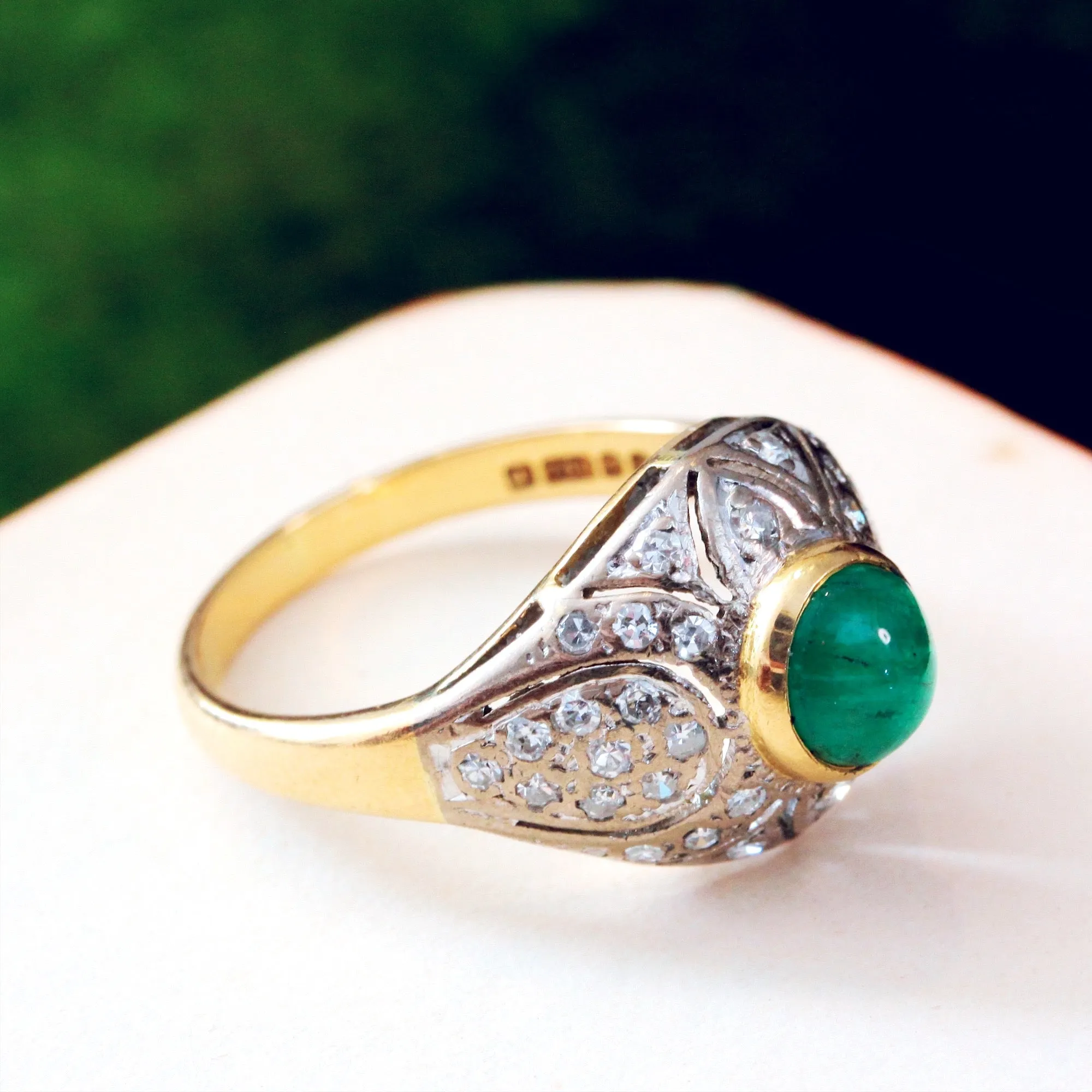 Fantastic Deco Style Emerald & Diamond Boule Cocktail Ring