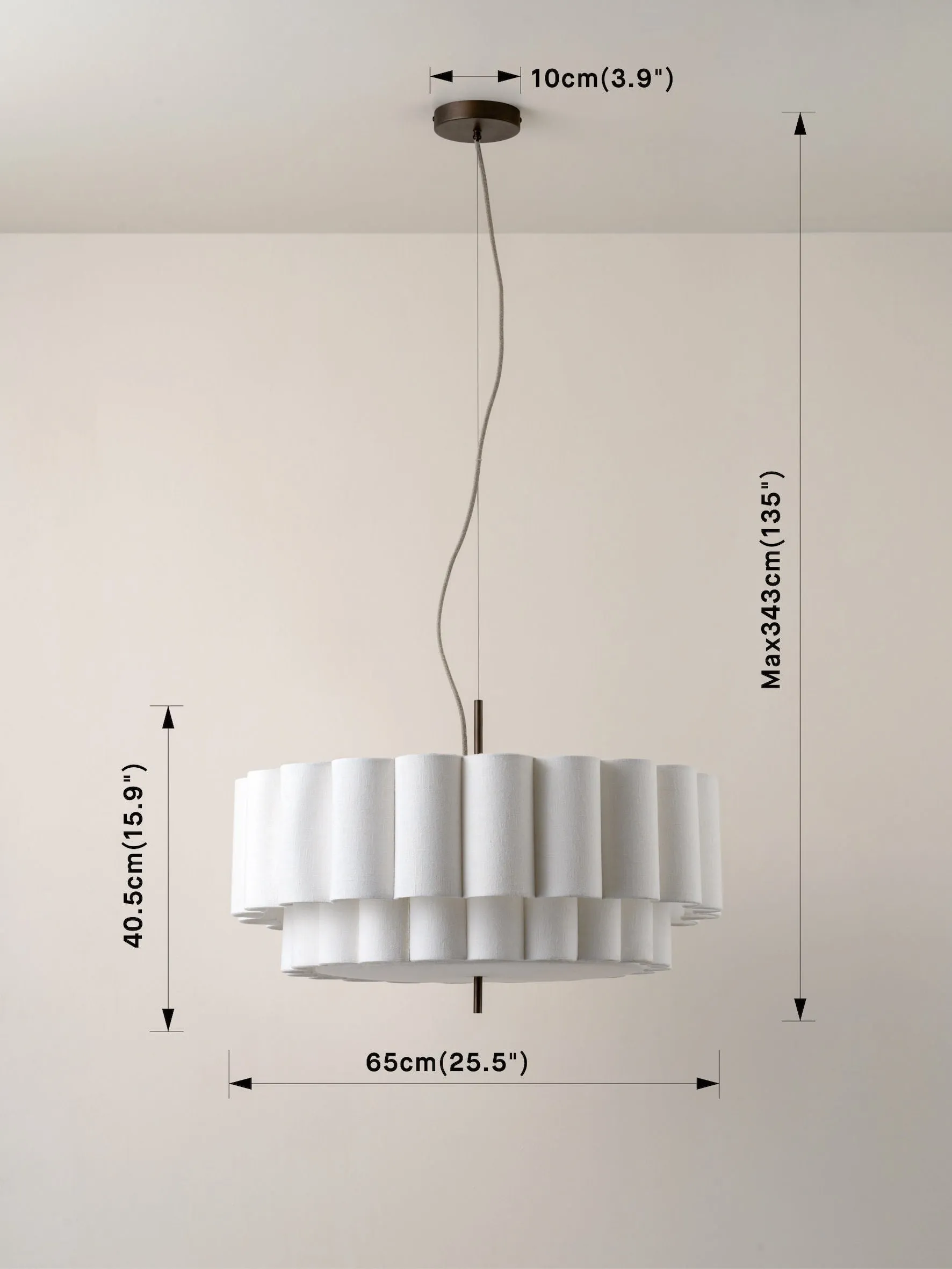 Folia - large scalloped natural linen pendant