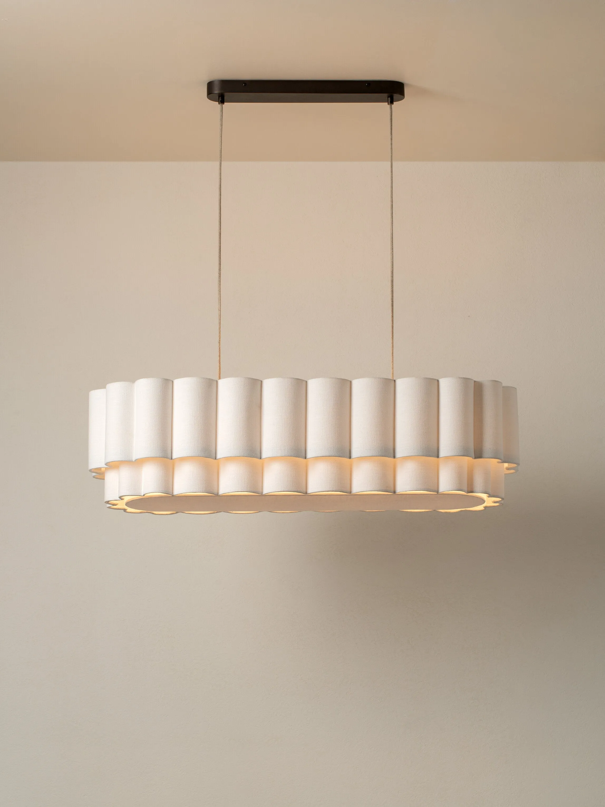 Folia - oval scalloped natural linen pendant