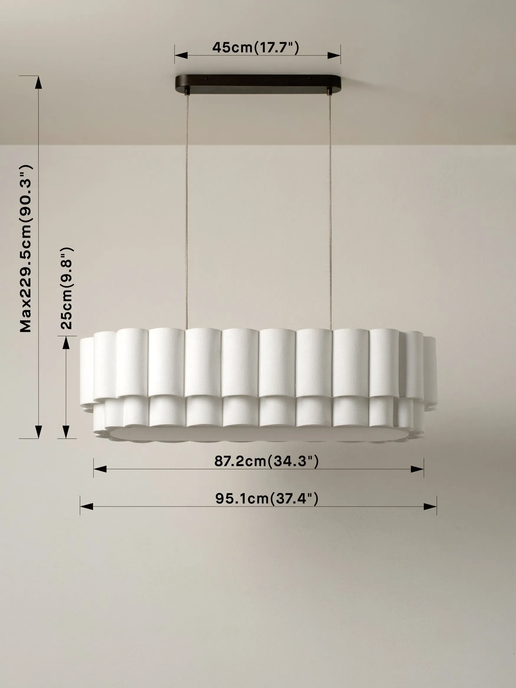 Folia - oval scalloped natural linen pendant