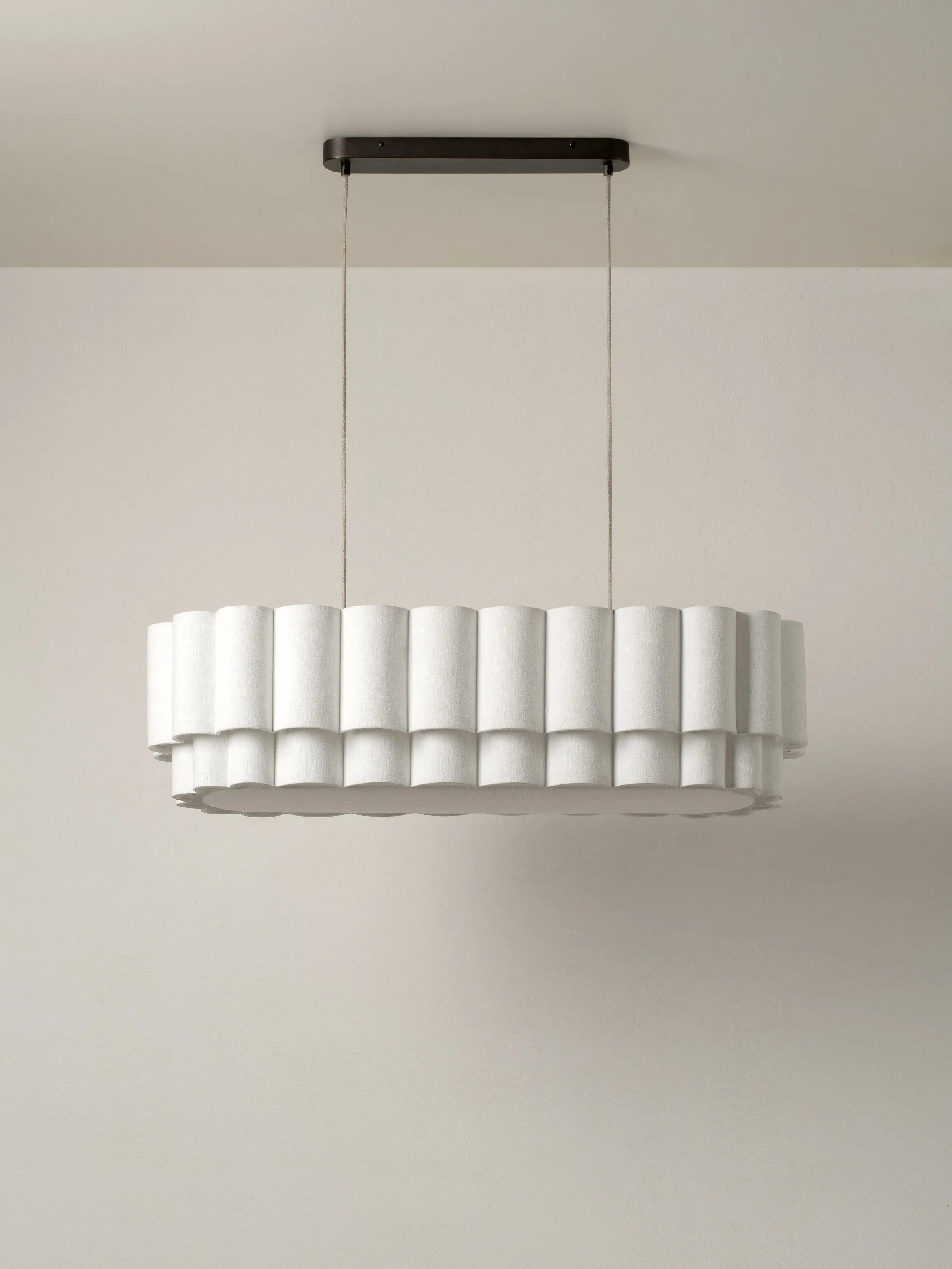 Folia - oval scalloped natural linen pendant