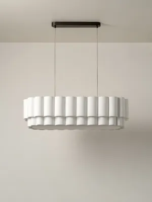 Folia - oval scalloped natural linen pendant
