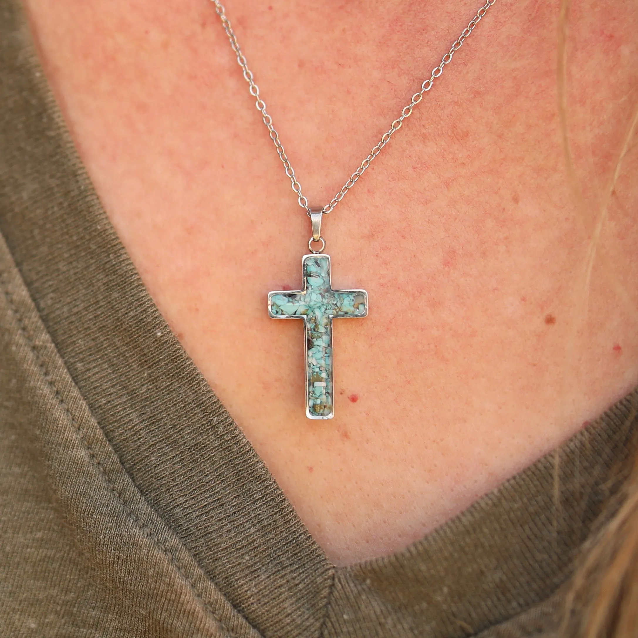 Genuine Stone Cross Necklace