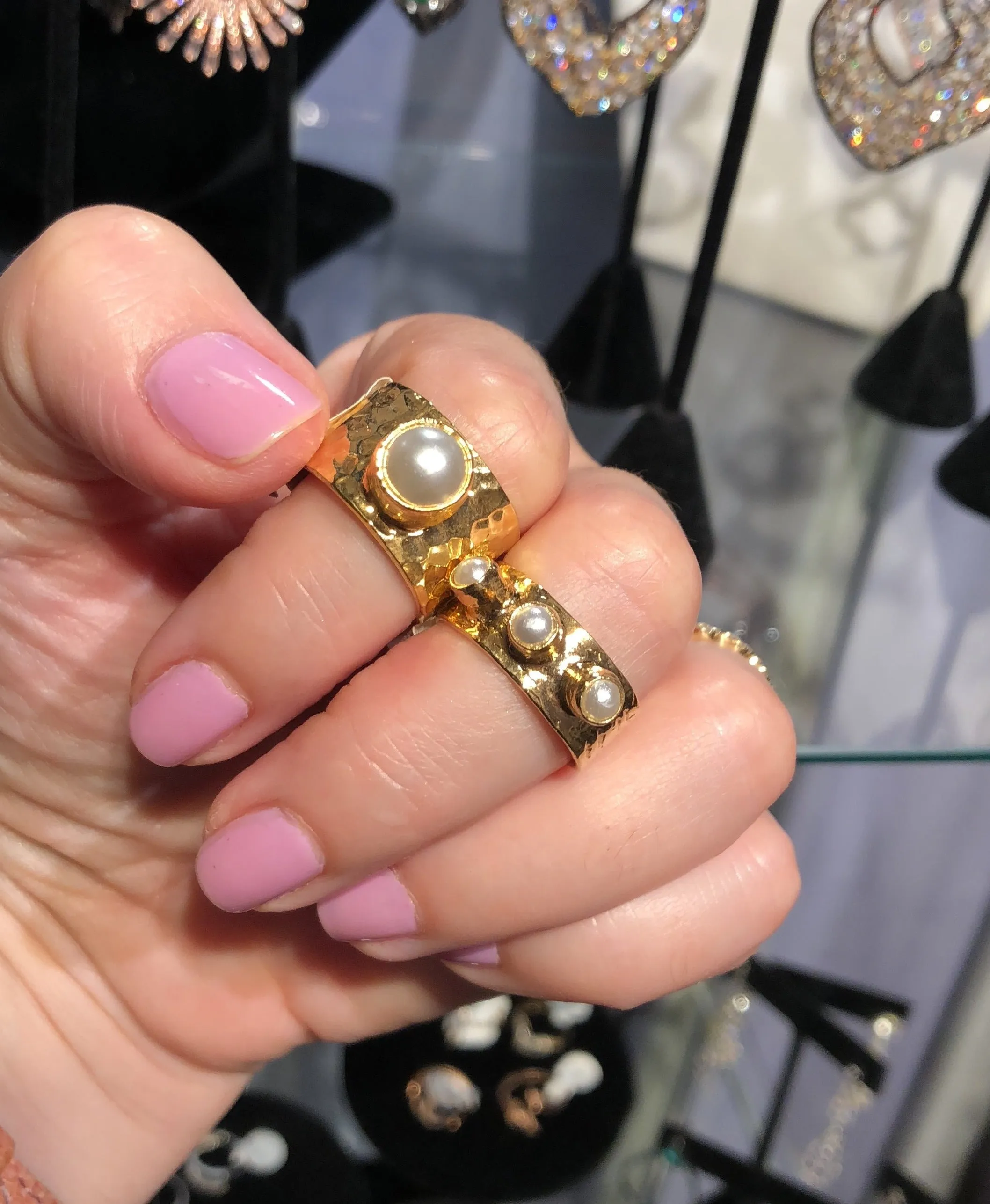 Hammered Brass Ring With Pearls