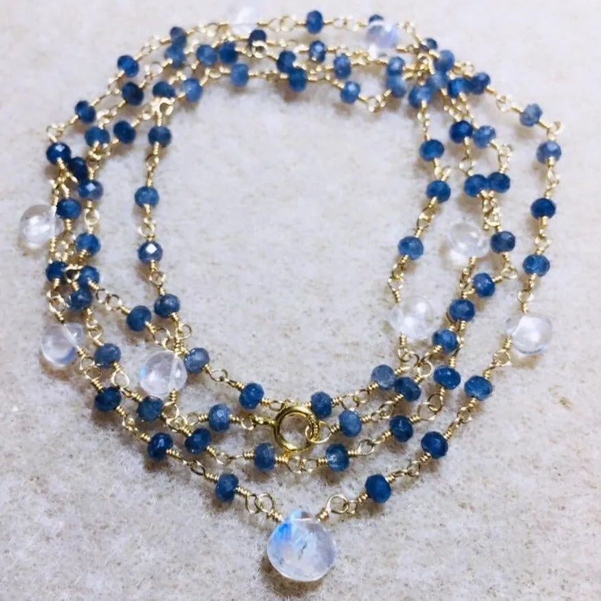 Long Sapphire Necklace with Moonstone