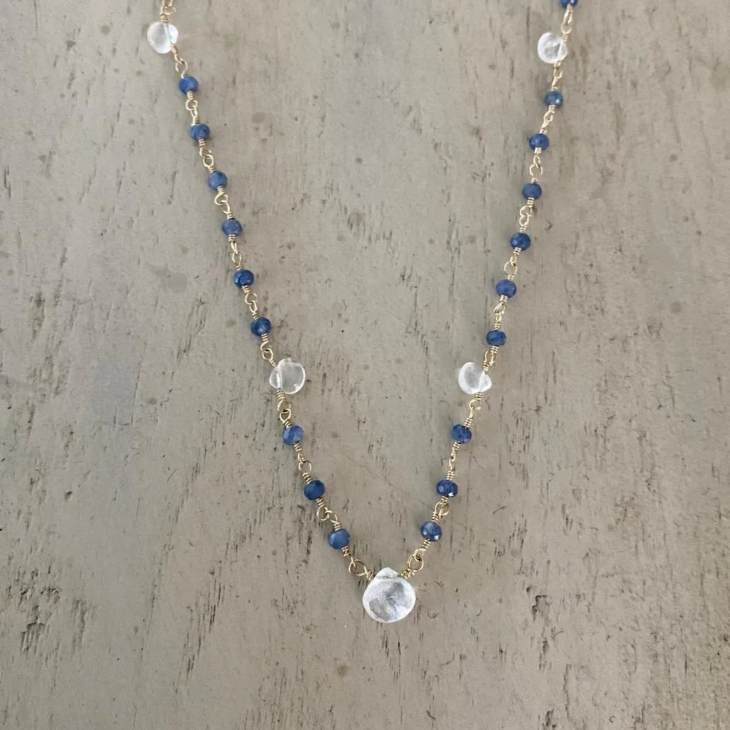 Long Sapphire Necklace with Moonstone
