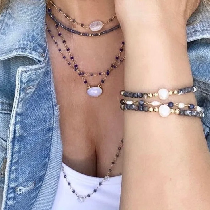 Long Sapphire Necklace with Moonstone
