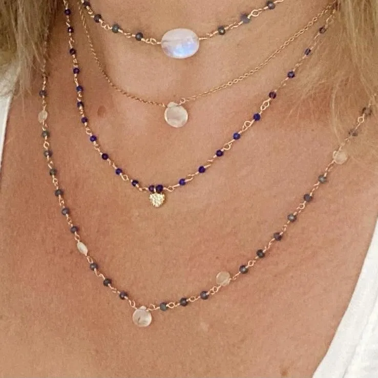 Long Sapphire Necklace with Moonstone