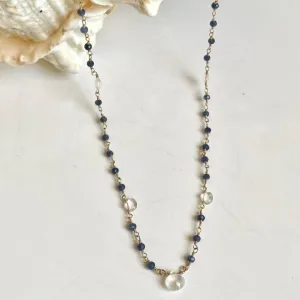 Long Sapphire Necklace with Moonstone