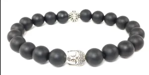 Matte Black Onyx Bracelet with Sterling Silver Buddha