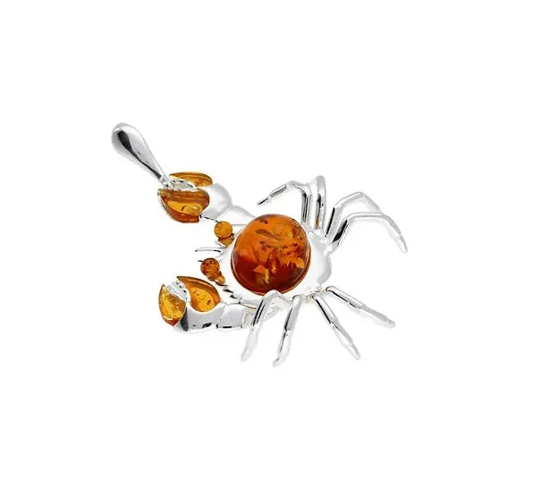 MILENA Pendant Necklace Silver and Baltic Amber Large Crab