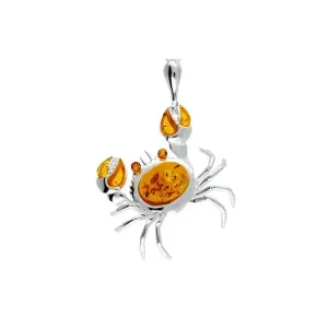 MILENA Pendant Necklace Silver and Baltic Amber Large Crab