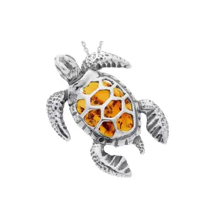 MILENA Pendant Necklace Silver and Baltic Amber Large Turtle