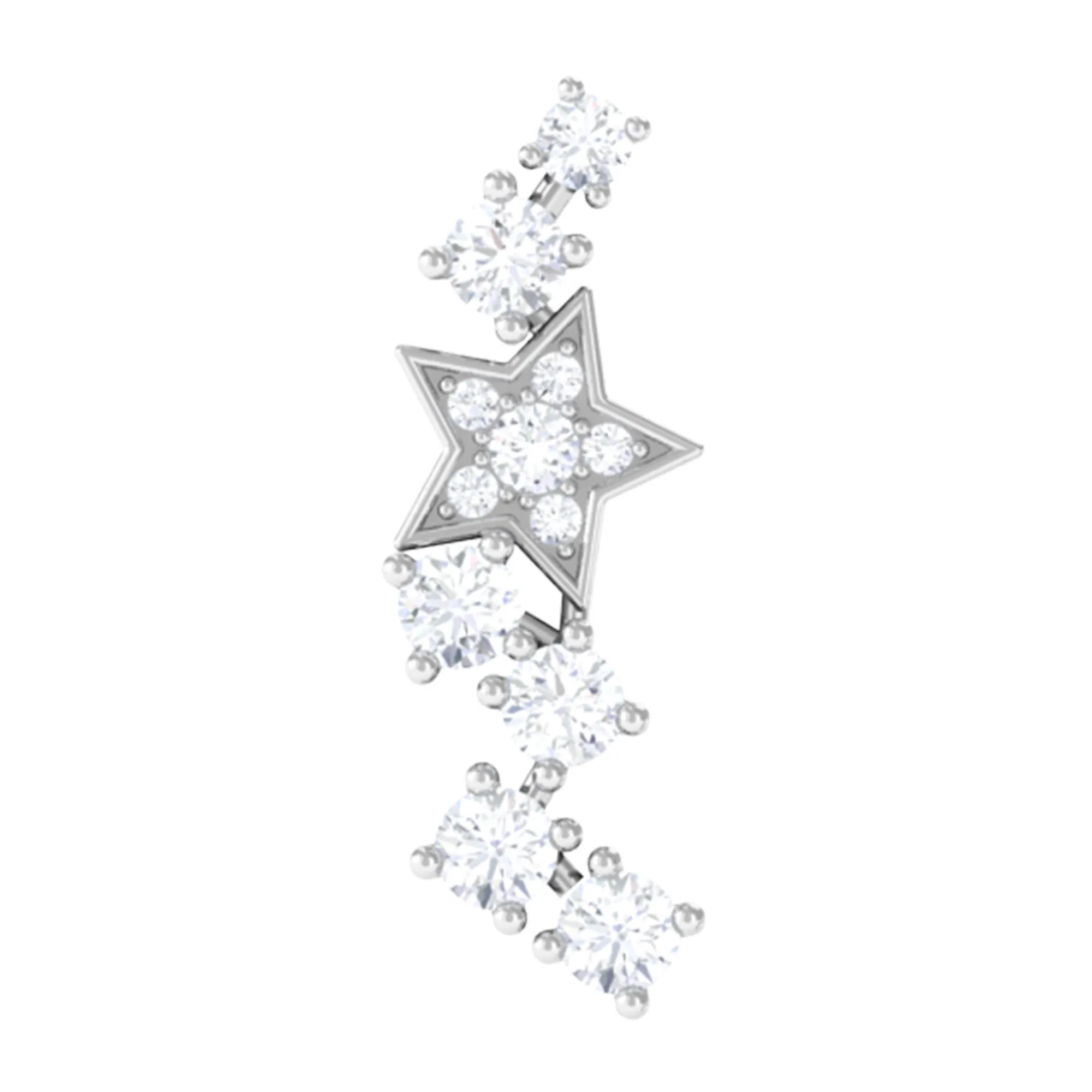 Moissanite Star Celestial Crawler Earring for Helix Piercing