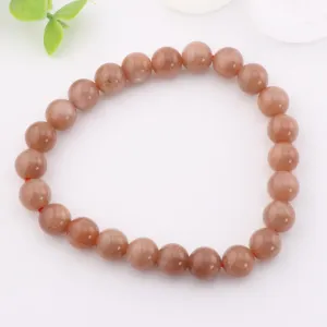 Natural Peach Moonstone Bracelet - Metal Free, 8mm - Mystic Gemstone Jewelry