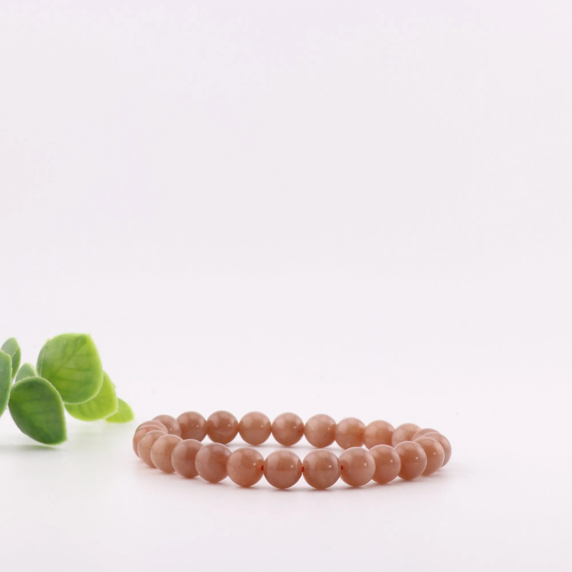 Natural Peach Moonstone Bracelet - Metal Free, 8mm - Mystic Gemstone Jewelry
