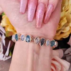 Paraíba Blue Apatite with Rainbow Moonstone Bracelet .925 Silver for Starting Fresh and Healthy Choices