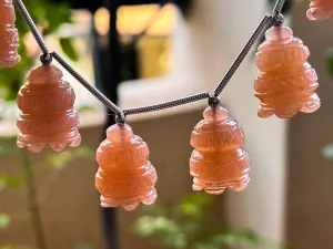 Peach Moonstone Flower Carved Bell Shape Beads