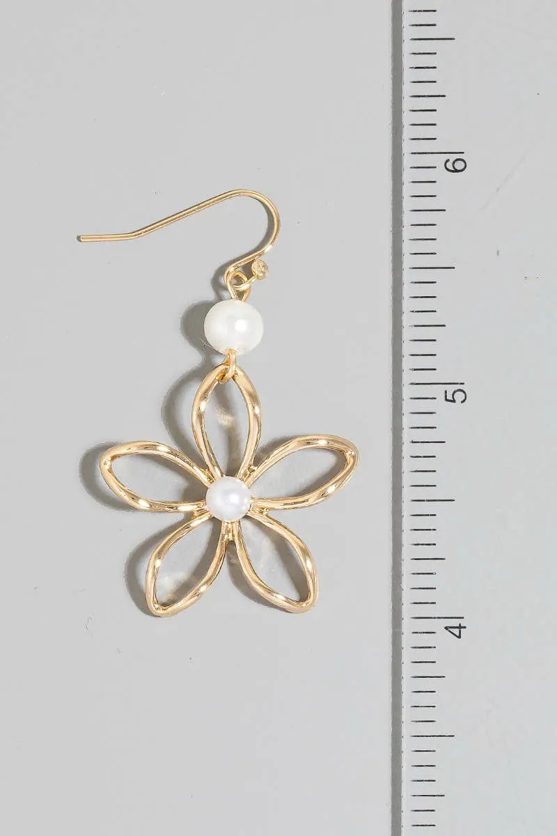 Pearl Beads Wire Flower Dangle Earrings