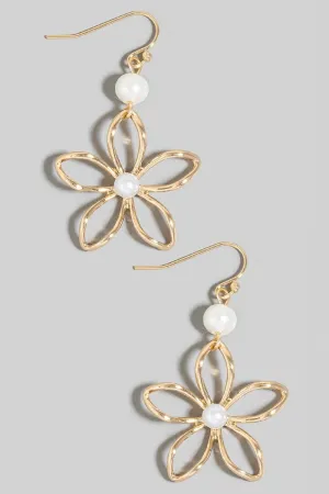 Pearl Beads Wire Flower Dangle Earrings