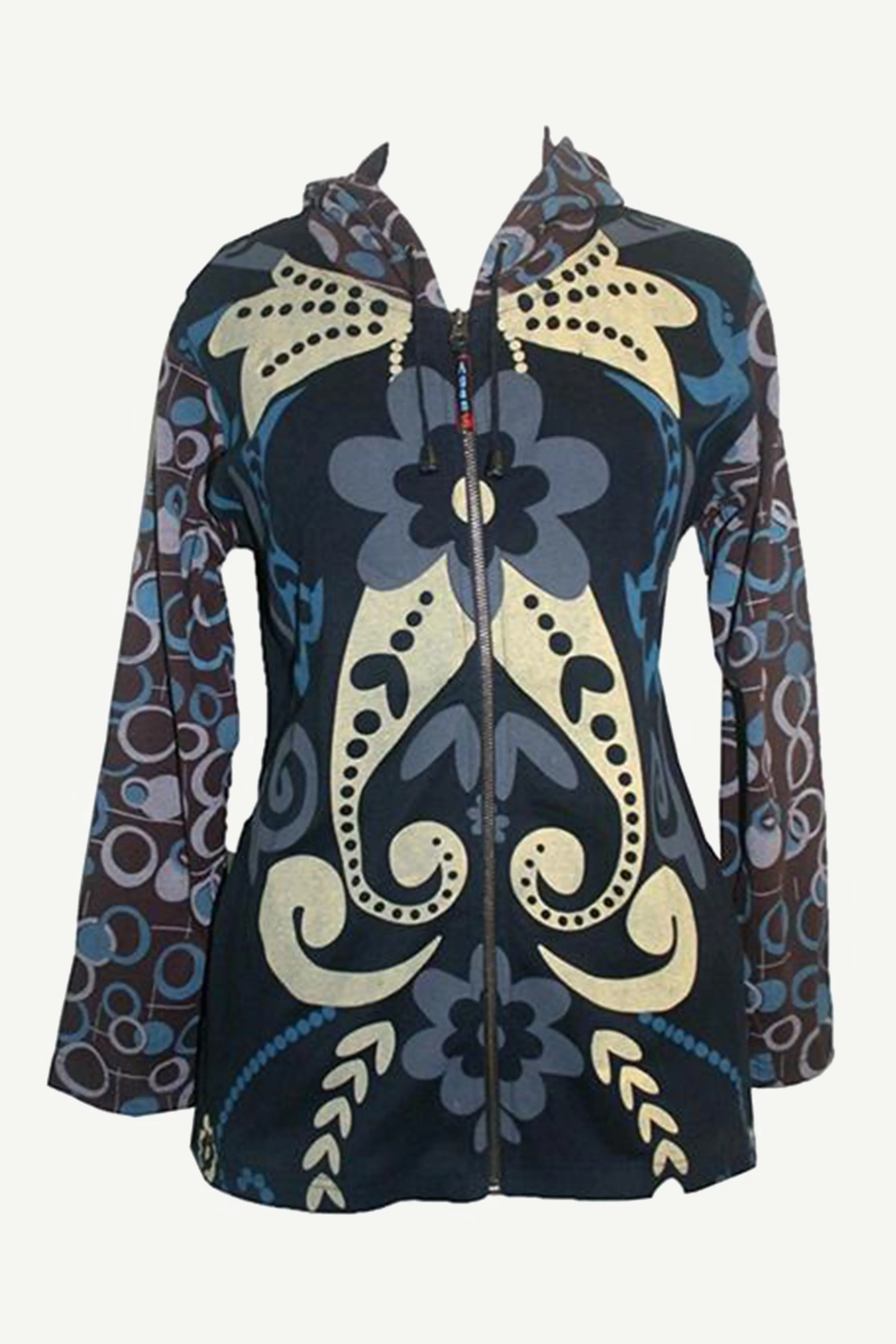 RJ 350-2 Printed Buble Artistic Bohemian Rib Hoodie Sweatshirt Jacket