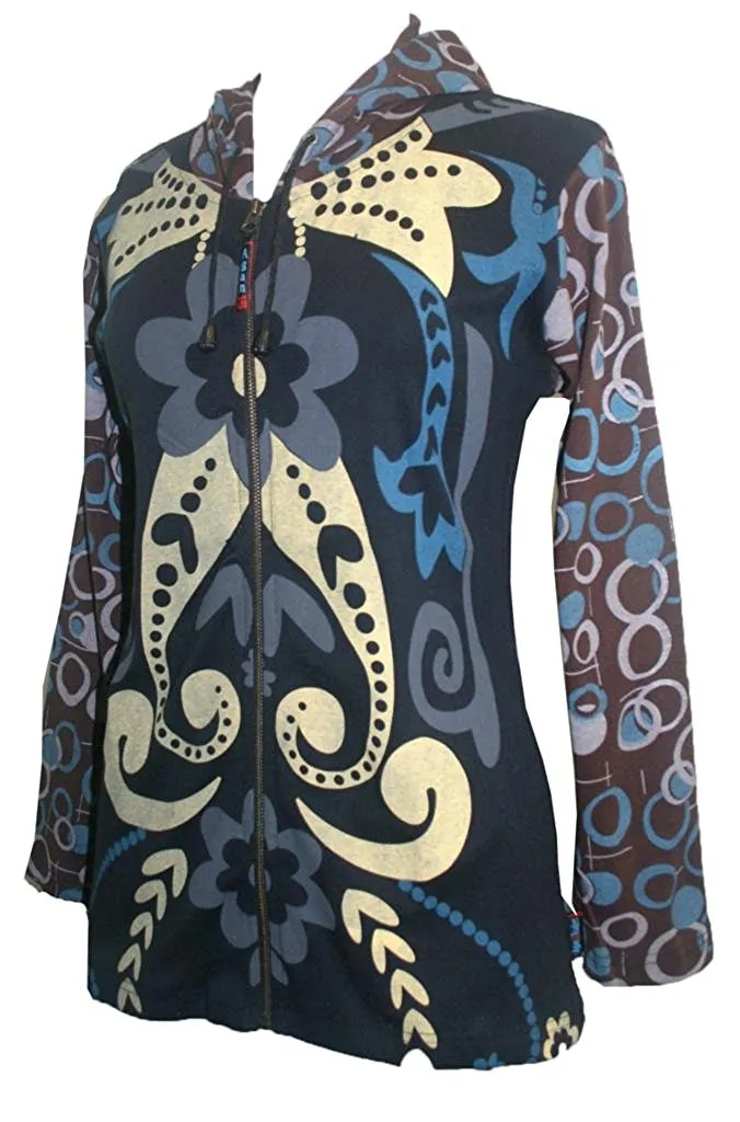 RJ 350-2 Printed Buble Artistic Bohemian Rib Hoodie Sweatshirt Jacket
