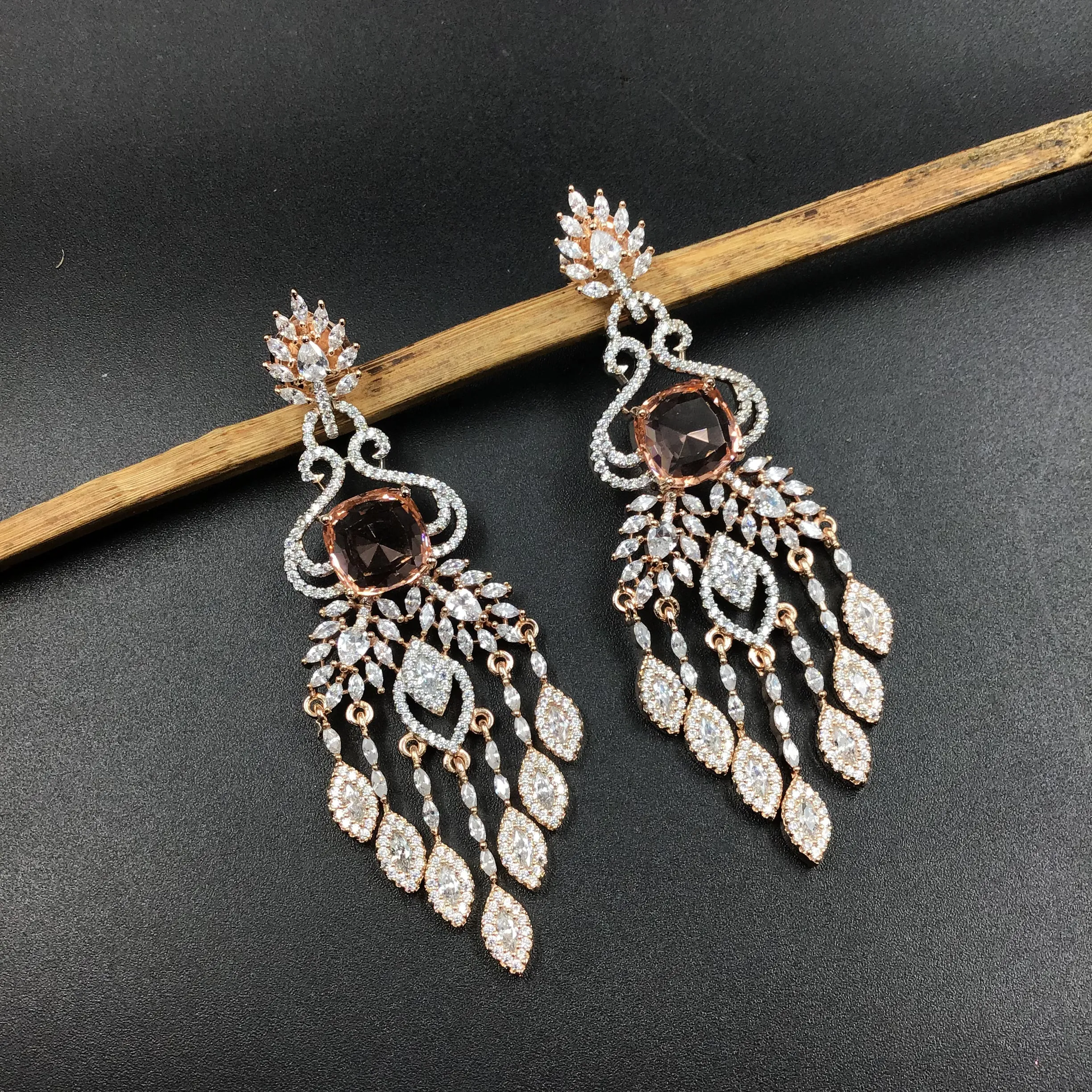 Rose Gold Polish Zircon/AD Earring 6688-69