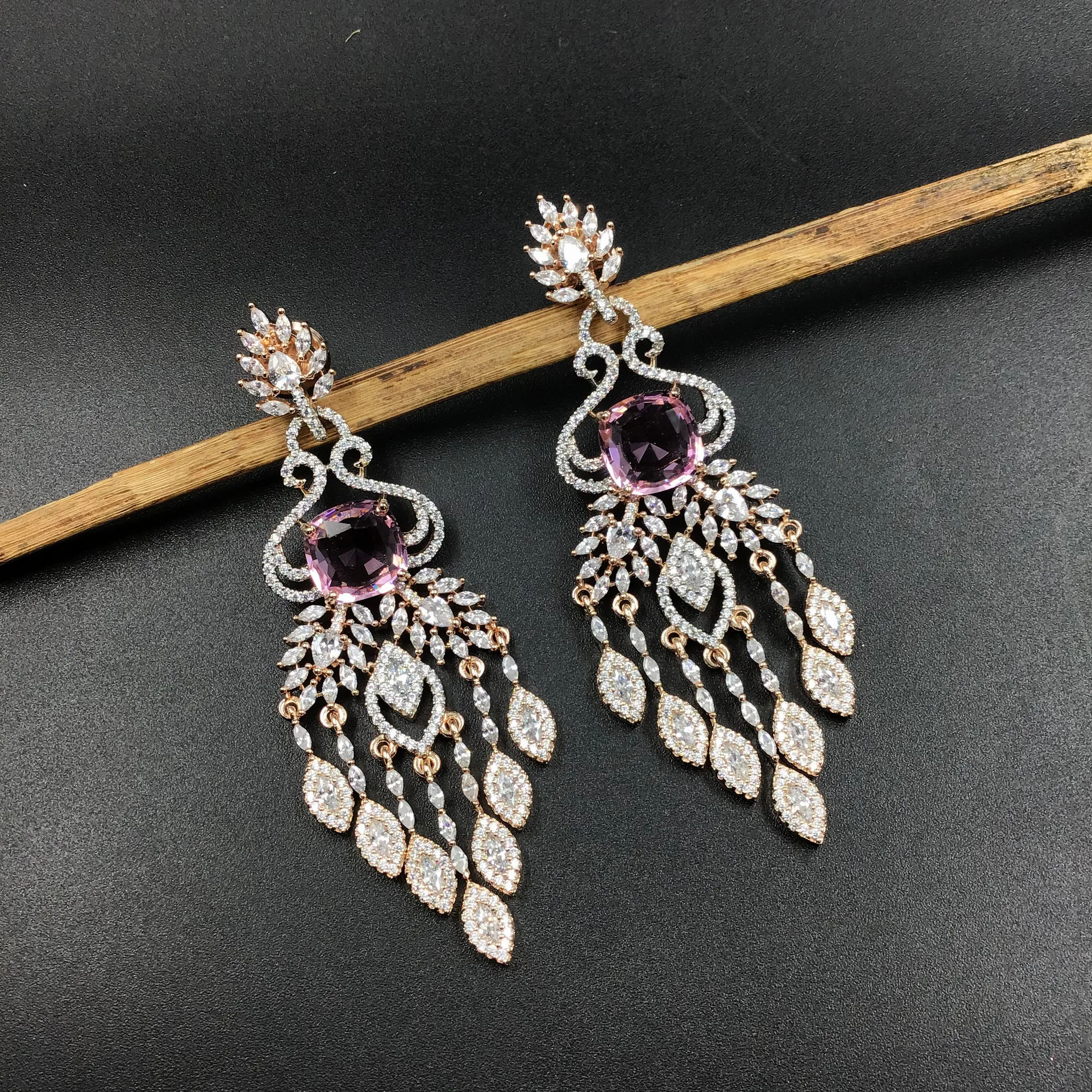 Rose Gold Polish Zircon/AD Earring 6688-69