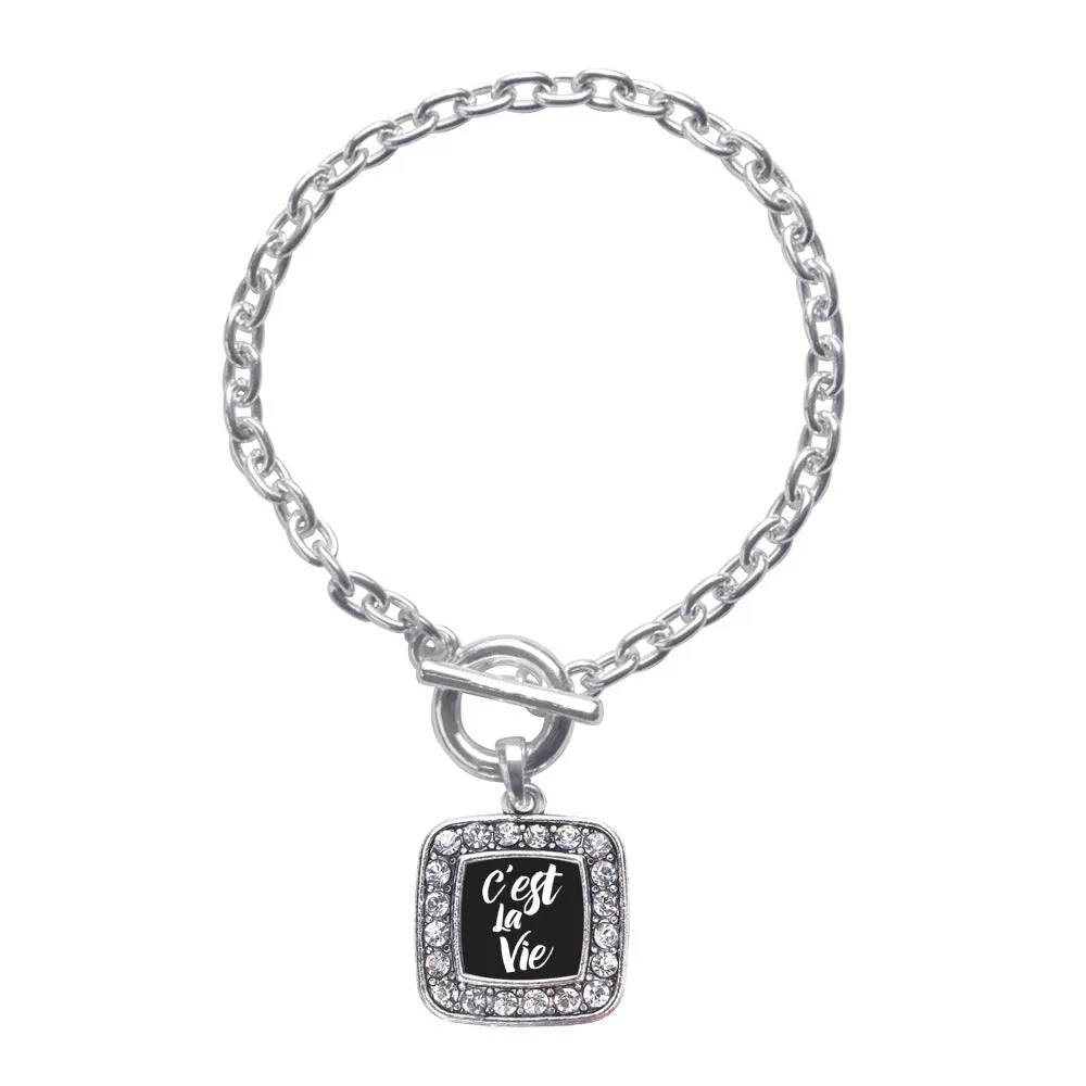 Silver C'est La Vie Square Charm Toggle Bracelet