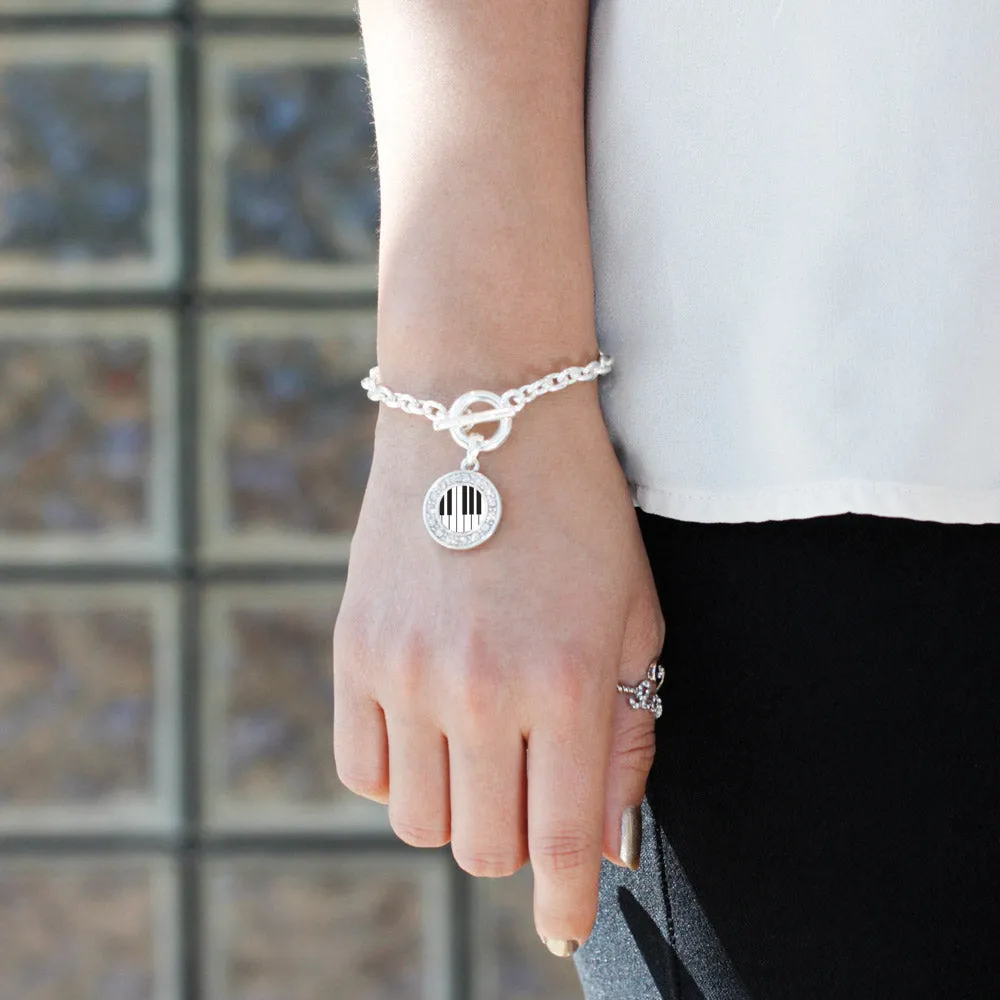 Silver Piano Keys Circle Charm Toggle Bracelet