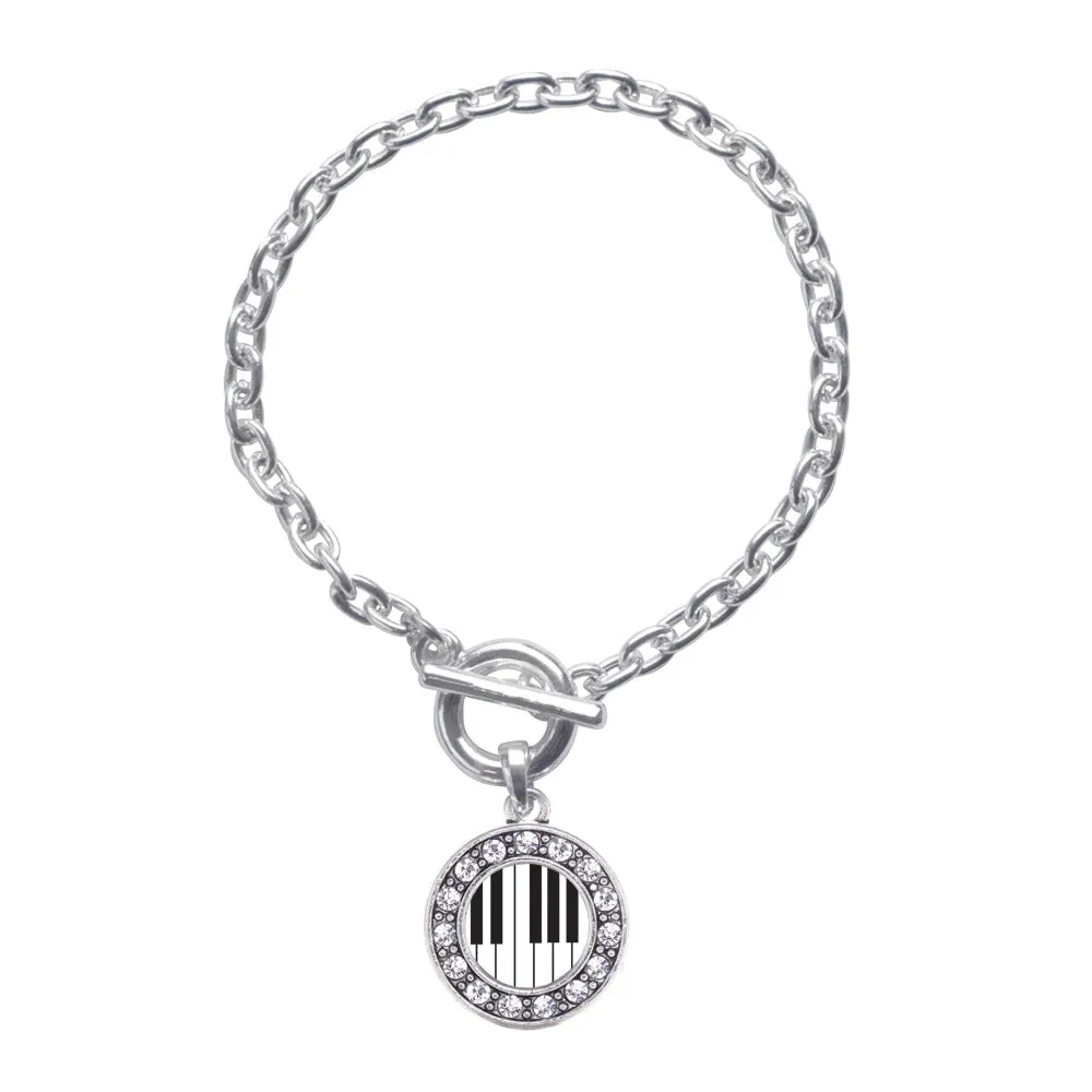 Silver Piano Keys Circle Charm Toggle Bracelet